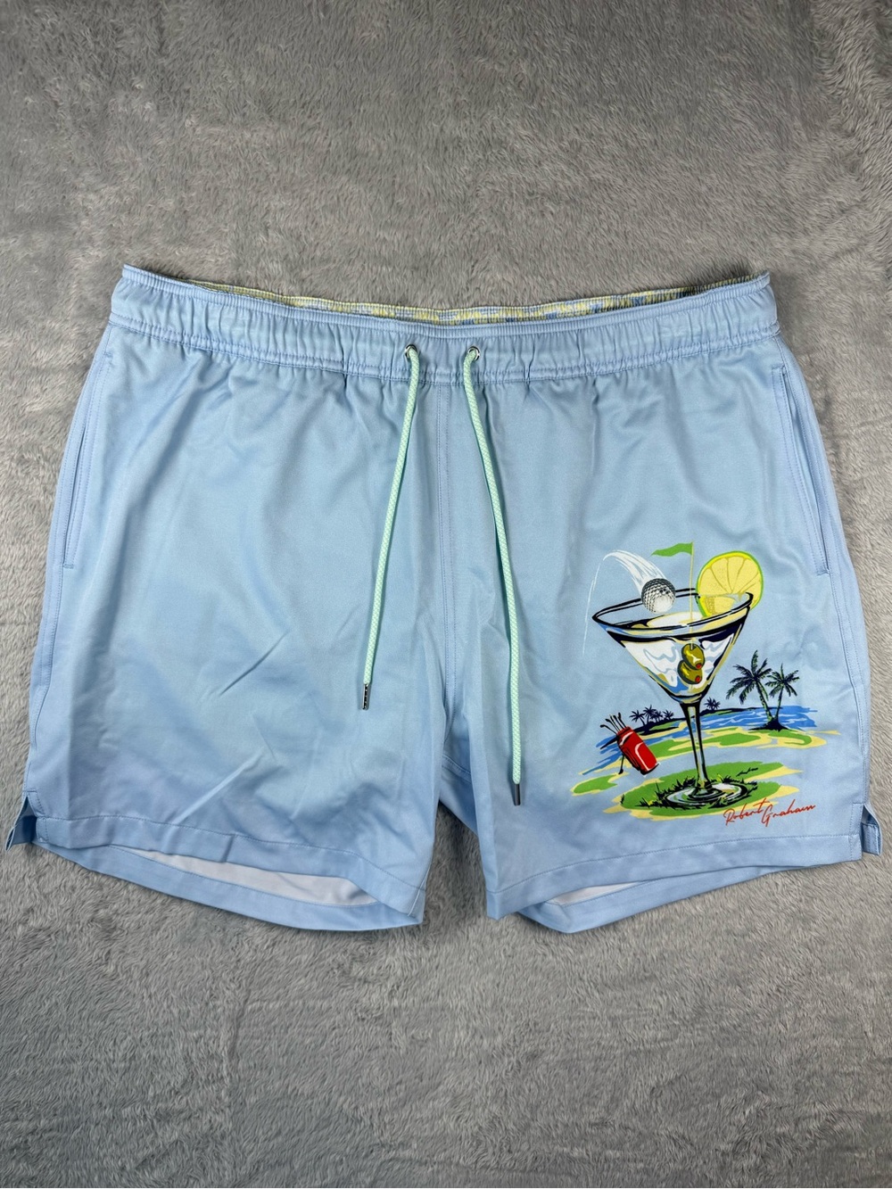 NWT Robert Graham Golf Martini Swim Trunks XL Crystal Blue